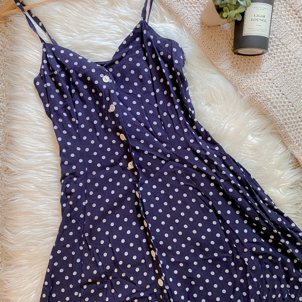 Polka Dotted Navy Button Up Dress